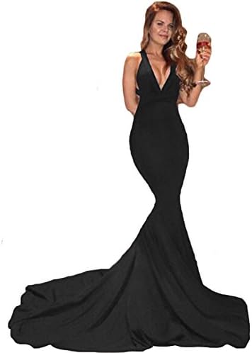 Sweet Bridal Women's Mermaid Evening Party V-Neckline Backless Prom Dress Long