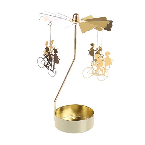 JK Home Spinning Tealight Candle Holder Lanterns Wedding Home Table Decoration Valentine's Day Gift V:Gold Bicycle