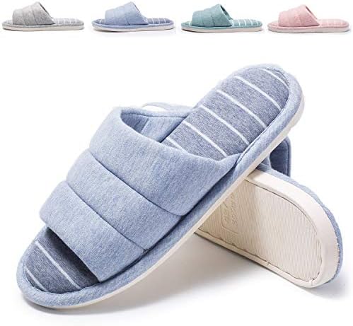 Women's and Men's Soft Cotton House Slippers Open Toe Bedroom Slipper Memory Foam Cozy Slip on Indoor Shoes