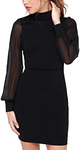 Gressa Women's Mock Neck Mesh Long Sleeve Backless Slim Sheath Club Party Dress Black US/10