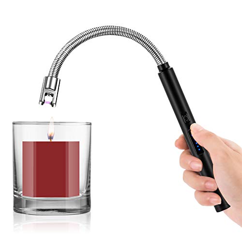 Candle Lighter, Smart USB Arc Lighter with Touch Sensor, 360° Flexible Long Neck and LED Real-Time Battery Capacity, Windproof Suitable for Lighting in Candle Fireworks Fireplace Barbecue Camping