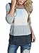 Womens o-neck Striped 3/4 Sleeve Floral Blouse Tops patchwork casual blouse Blue XXL