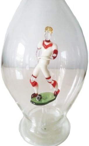 Bottle Rare Bulbous Mouth Blown Fillable Clear Glass Bottle with Ornate Soccer Player of Colorful Glass Inserted Volume 0,5 Litre Height Approx 30 Cm Oberstdorfer Glashütte