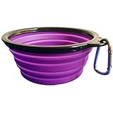 Collapsible Food and Water Dog Bowl with Carabiner - Food Grade Silicone BPA Free, Dishwasher Safe, Portable and Foldable Travel Bowl For Pet