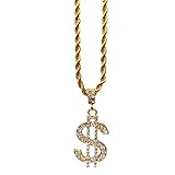 TUOKAY direct 18K Gold Rope Chain for Men with Dollar Sign Pendant Iced Out Necklace for Rapper, Sparkling Dollar Symbol Gold Chain for Rap Gangsta, 24 inches