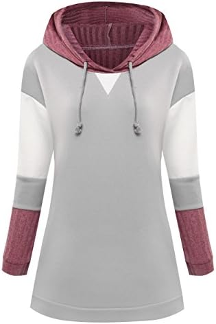 Yangelo Women Contrast Pullover Hoodie Colorblock Cozy Oversized Sweatshirt Streetwear size 2XL (Grey)