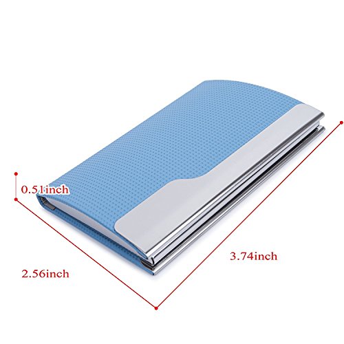 PU Leather And Metal Business Card Holder Name Card Credit ID Case with Magnetic Shut Blue Arc - Thumbnail 6