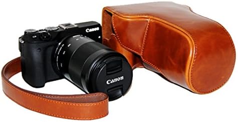 CEARI Camera Leather Case Protective Bag for Canon EOS M3 18-55mm 55-200mm + MagicFiber Clean Cloth - Brown