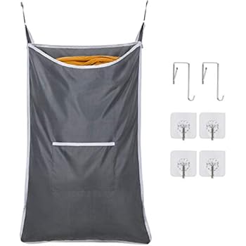 Chrislley Hanging Laundry Hamper Bag Hanging Bag for Laundry Over The Door Laundry Hamper Hanging Laundry Basket (Extra Large-Drak Grey)