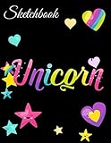 Sketchbook: A Cute Unicorn Magical Rainbow Kawaii Japanese Black Theme Large 8.5