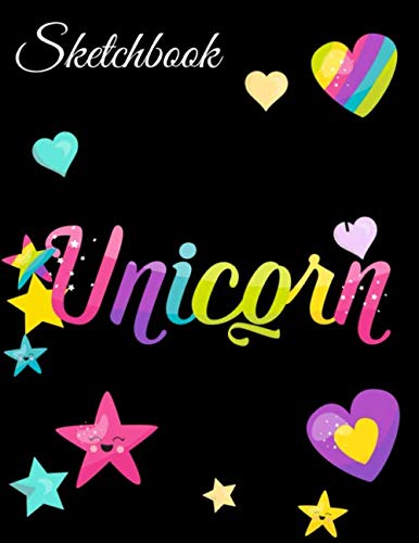 Sketchbook: A Cute Unicorn Magical Rainbow Kawaii Japanese Black Theme Large 8.5