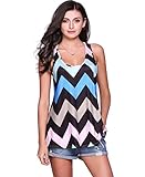 Women's Racer Back Zig-Zag Tank Top Loose Sleeveless Tunic Shirt Blue,L