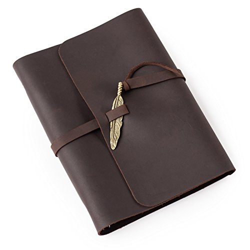 Ancicraft-Soft-Genuine-Leather-Journal-Diary-Notebook-with-Retro-Feather-Charm-6-Ring-Binder-A5-Blank-Craft-Paper-Dark-Brown-A5-Blank-Craft-Paper