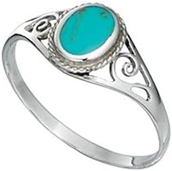 Turquoise synthetic reconstituted Stone Silver Ring Sizes 5 up to 9.5 Available (7)