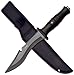 Survivor HK-731BK Outdoor Fixed Blade Knife, Black Blade with Sawtooth Back, Black Rubber Handle, 12-Inch Overall