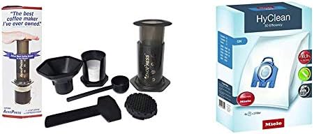 Aerobie AeroPress A80 Coffee Maker - Black & Miele HyClean GN 3D Efficiency Dustbags for Classic, Complete, S2000, S5000, and S8000 Series