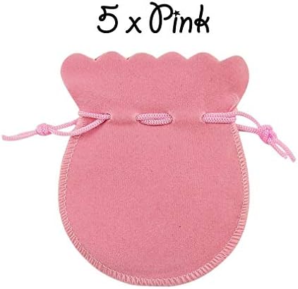 The Cufflink Shop 5 x Pink Drawstring Strong Quality Thick Soft Luxurious Oval Curved Velvet Wedding Pouches Favour Bags Jewellery Pouch 7 x 9 cm