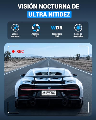 VISAUTO C40 Dashcam para Auto de 3 Canales, 4K +2.5K+1080P Camara para Carro con Visión Nocturna, WiFi 5Ghz, GPS, Tarjeta de 64 GB, 24H Monitor de Estacionamiento, Sensor G, Grabación en Bucle