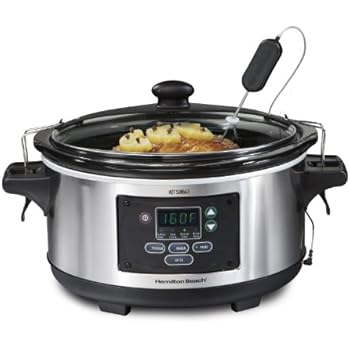 Hamilton Beach Portable 6-Quart Set & Forget Digital Programmable Slow Cooker With Temperature Probe, Lid Lock, Stainless Steel (33969A)