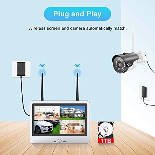 XVIM 12" Monitor Wireless Signal Security Camera System with 1TB Hard