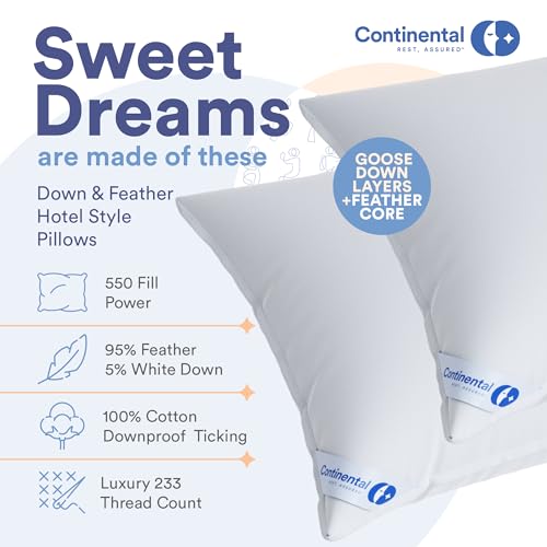 Continental Bedding Luxury Goose Feather Down Pillows King Size Pack of