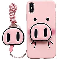 for iPhone Xs Max Case, for iPhone Xs Max Cover, Cute Pig Nose Airbag Holder Stand Strap Soft Case Cover for iPhone Xs Max XR 6S 7 8 Plus (for iPhone Xr)