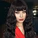 WIGNEE 100% Virgin Human Loose Deep Wave Wigs with Bangs Brazilian Human Hair Wave Wig Natural Black (18 Inch)