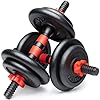 POWRX Dumbbell Set van 2 gietijzeren 15kg / 20kg / 30kg – halterstang, gewichten en stersloten gekarteld 25mm zwart rood…