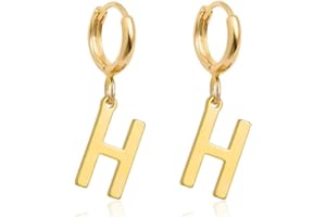 Fremttly 14K Gold Plated Initial Earrings, Dainty Gold Earrings Dangle Hoop Letter Earrings Cute Earrings for Women
