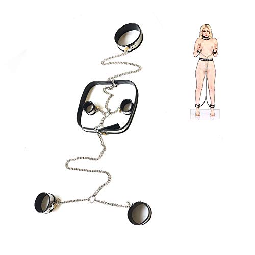 SM Bondage Restraints Kit for Sex Metal Handcuffs Ankle Wrist Collar and Waist Restraints System Adult BDSM Toy,Male