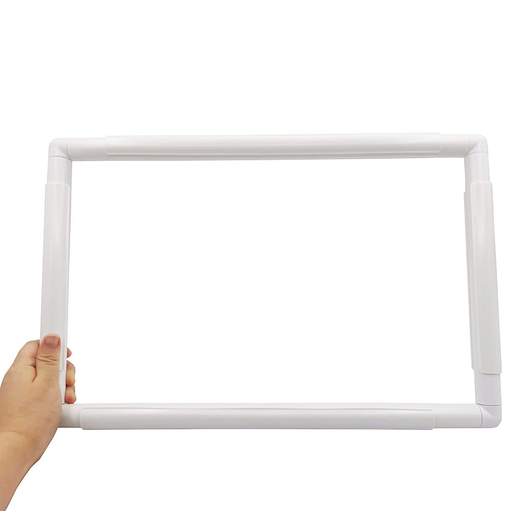 Photo 1 of 17 X 11" Plastic Cross Stitch Frame Square Embroidery Hoop White DIY Sewing Tools Sewing Hoop Handhold Craft Clip Embroidery Snap Frame Hoop for Cross Stitching Quilting (17 X 11")