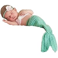 Pinbo Newborn Baby Photography Prop Crochet Mermaid Headband Bra Tail