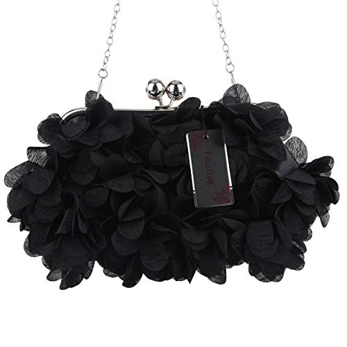 Fawziya Floral Clutch Purses For Women Satin Evening Bag-Black