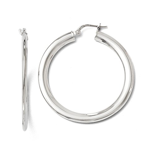 Round Flat Tube Hoop Earrings in Sterling Silver, 38mm (1 1/2 in)