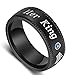 8mm/6mm Black Stainless Steel Her King His Queen Couples Wedding Band Promise Engagement Proposal Ring with Blue Cubic Zirconia (Priced Separate)