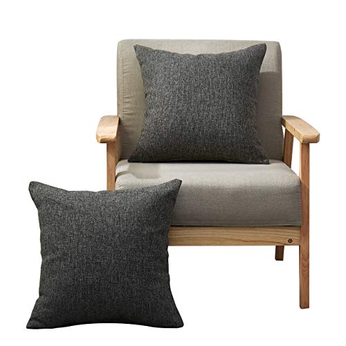 MoMA Decorative Faux Linen Throw Pillow Covers (Set of 2) - Pillow Cover Sham Cushion Cover - Throw Pillow Cover - Sofa Throw Pillow Cover - Square Decorative Pillowcase - Dark Gray - 18" x 18"