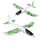 E-SCENERY Led Night Throwing Glider, Inertia Plane Foam Aircraft Toy Hand Launch Airplane Model Outdoor Sports Toy for Kids Children (17 x 16.5 inches) (Green)