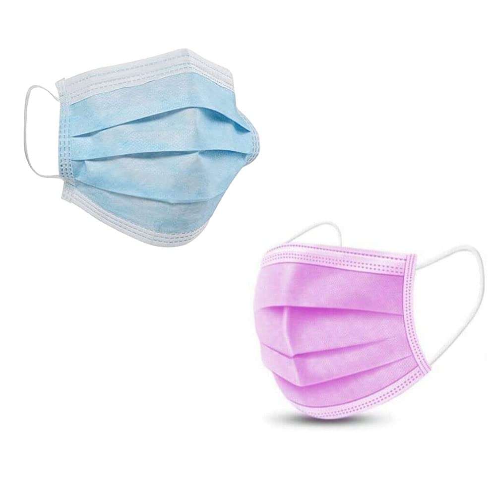 2 UR DOOR 200 Pack Protective Disposable Face Masks 3-Ply Facial Cover with Elastic Ear Loops, Comfortable Universal 3D Design for Regular Use, Home, Office (100 Pink and 100 Blue)