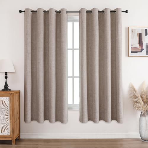 CUCRAF 100% Thermal Blackout Curtain, 2 Pieces, L140 x H175, Thermal Linen Curtain, Anti-Cold and Heat Insulation, Opaque Curtain with Eyelets, Light Insulation, Anti-UV, Linen