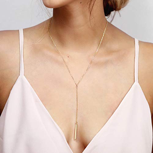 YANCHUN 4 Pieces Long Necklaces for Women Simple Bar Coin Disc Leaf Triangle Pendant Necklace Girls Jewelry Set (J:Silver YLeaf YBar Set)