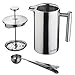 VonShef Double-Wall Keep Warm Satin Brushed Stainless Steel French Press Cafetiere Coffee Filter(6 Cup w/ Measuring Spoon and Sealing Clip). Available in sizes 3, 6 and 8 Cup