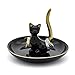 Exembe Happy Cat Posture Trinket Tray Decorative Ring Holder Jewelry Storage Dish Black/Golden Tail