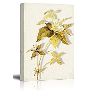 Canvas Wall Art - 3D Effect Gold Plant - Giclee Print Gallery Wrap Modern Home Art Ready to Hang - 12x18 inches