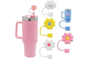 MEITESTI Flower Straw Cover Cap for Stanley Cup Silicone Straw Topper Compatible with 30&40 Oz Tumbler with Handle,Straw Tip Covers 10mm 0.4in for Straw Tip Covers (5Pcs Straw Cover)