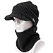Comhats Winter 2 Piece Wool Knit Hat & Scarf Set for Men Women Visor Beanie Fleece Lined Cold Weather Warm Black Medium