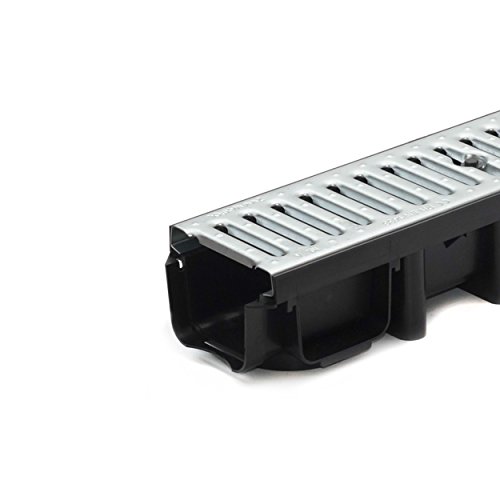 1m Entwässerungsrinne Terrassenrinne Stahlrost verzinkt komplett SET, System A15 98mm – Bild 3