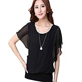 Women Casual Short Sleeve Slim Batwin Chiffon T-shirts Elegant Tops Blouse