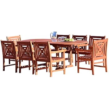 Amazon Com Vifah Tallahassee Outdoor 9 Piece Wood Patio Dining