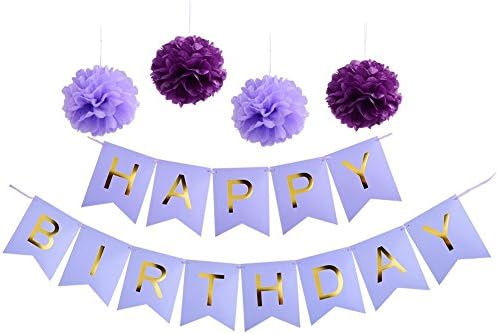 YotaWish Purple Happy Birthday Party Banners with 4 Honeycomb Balls for Children Party Decorations Kids