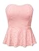 JJ Perfection Women's Solid Pattern Stretch Strapless Flared Lace Tube Top